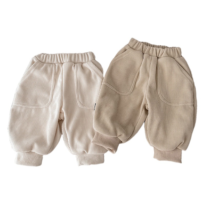 INS pantalones de bebé Otoño e Invierno estilo coreano bebé atado al tobillo forrado de lana engrosado pantalones casuales Invierno Pantalones cálidos para niños moda