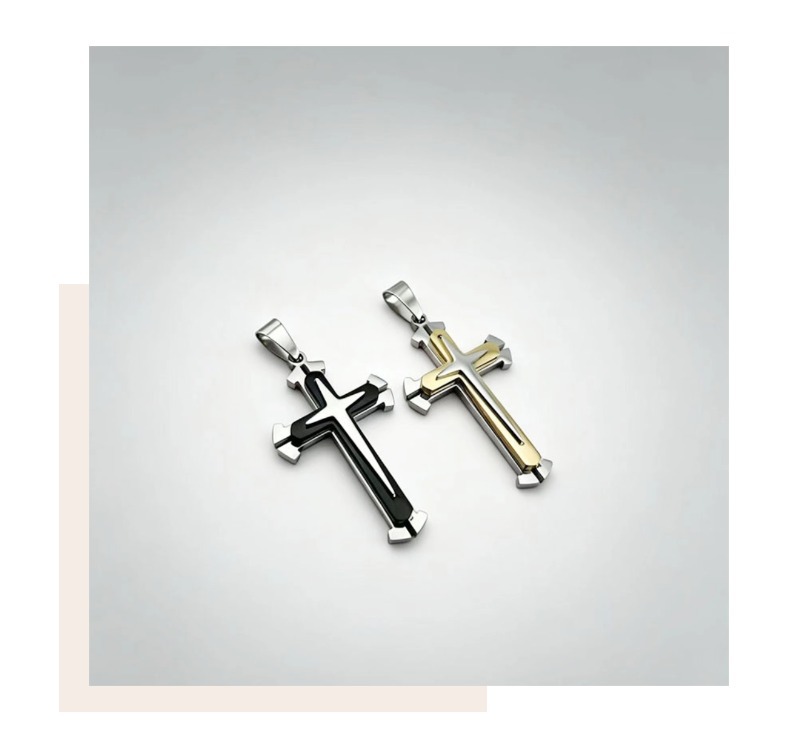 Men's Three-layer Cross Pendant Necklace In Stainless Steel_voghion.com