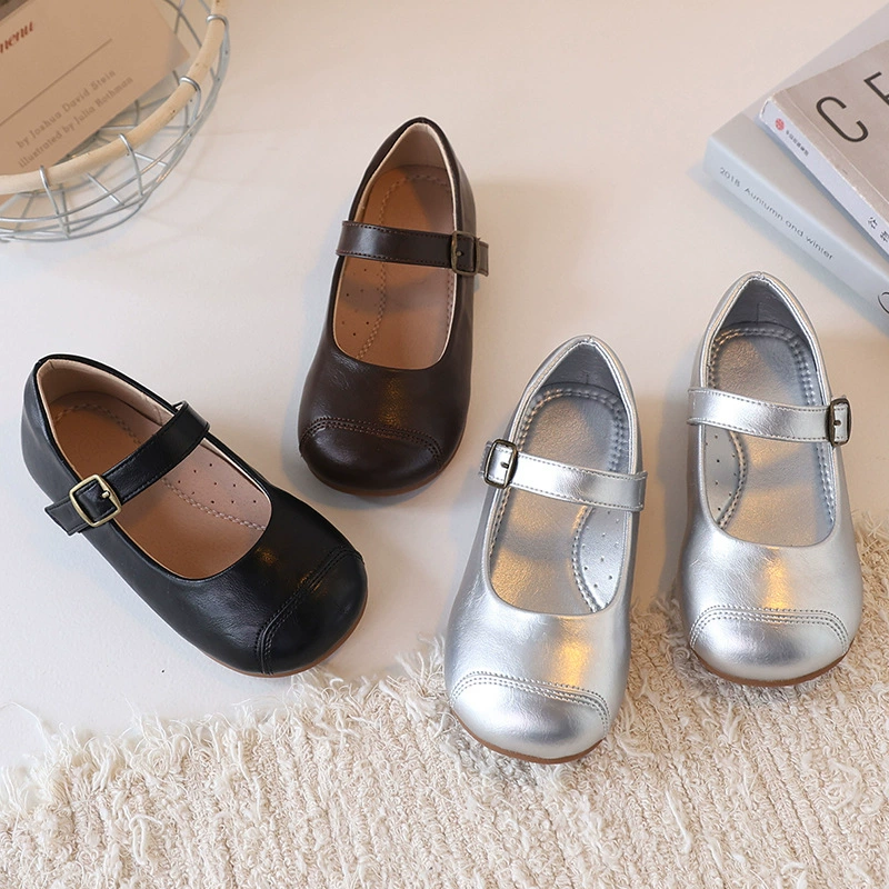 Детские кожаные туфли в корейском стиле из натуральной кожи, весна-осень 2025, туфли-принцессы для детей, мягкая нескользящая подошва, стильные детские туфли