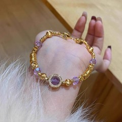パープル巻きビーズブレスレット 2025 新しいスタイルのゴールデンスタックブレスレットライト高級気質女性のための幸運のブレスレット