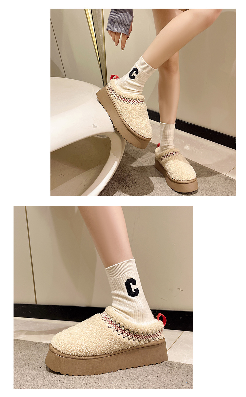 Zapatos de mujer Zapatillas de media caña cerradas con suela gruesa para mujer, otoño e invierno, además de zapatos de algodón cálidos y perezosos de terciopelo para mujer_voghion.com