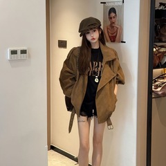 季2025短款好看早秋薄外套初秋新款巨夹克外套女春秋休闲的麂皮绒