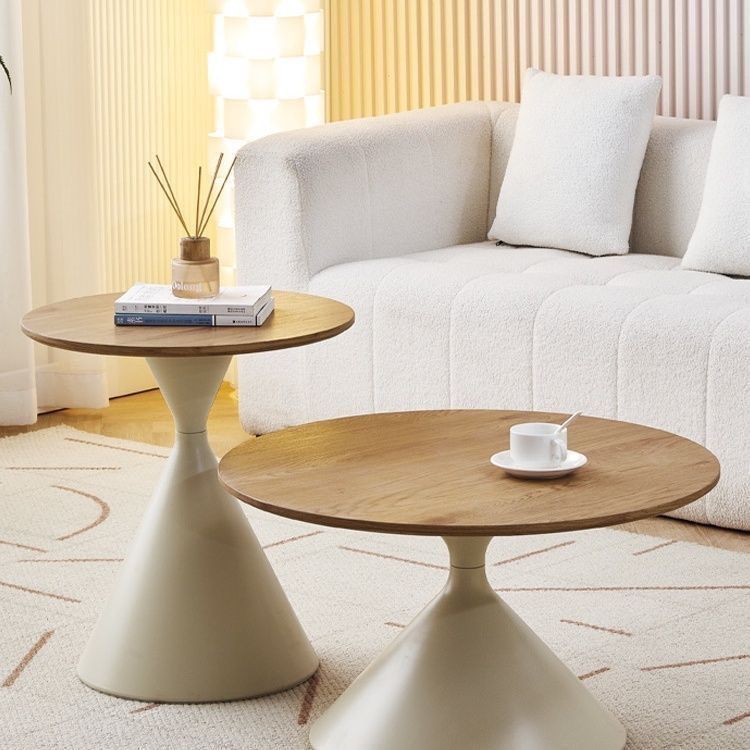Mesa de té de madera sólida de viento de crema minimalista sala de estar doméstica pequeña casa moderna simple alta sensación redonda mesas de borde móviles