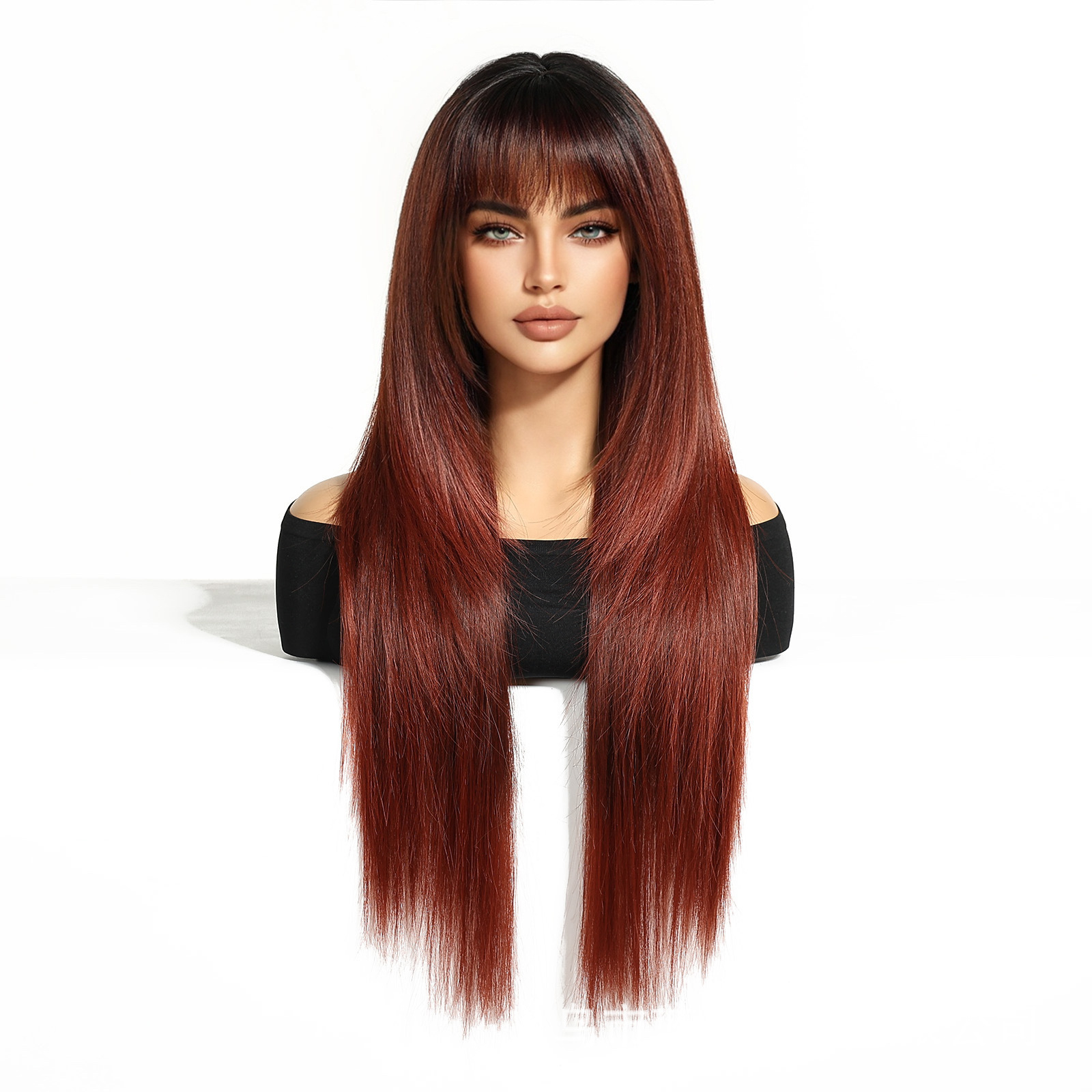 Peluca femenina aire flequillo pelo largo y liso celebridad de Internet de alto nivel degradado rosa rojo blanco peluca natural tipo de cabello completo