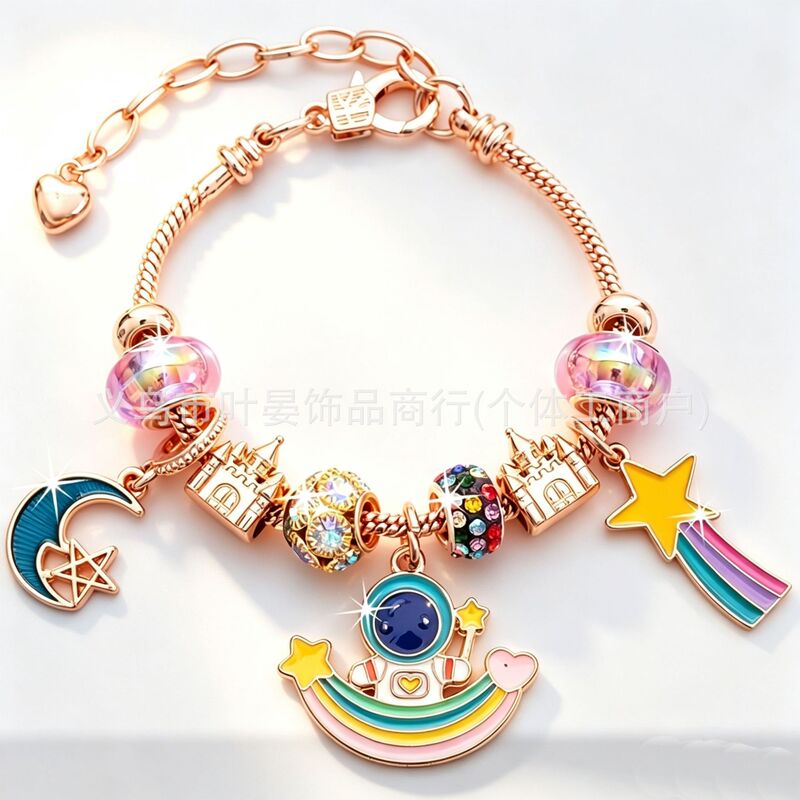 Cross-border best-selling Disney Castle beaded bracelet, a fashionable and charming alloy beaded bracelet with moon and star charms Cross-border best-selling Disney Castle beaded bracelet, a fashionable and charming alloy beaded bracelet with moon and star charms