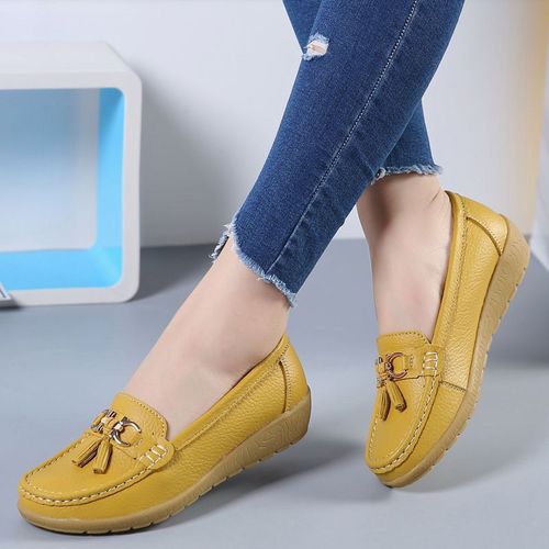 Women's New Fashionable Soft Leather Shoes, Comfortable Non-Slip, Soft Bottom, Dou Dou Shoes, Women's Platform Heel, Thick Sole, for Middle-Aged and Elderly Mothers