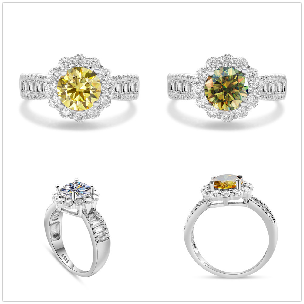 2CT anillo de piedra de mosaico de color de plata esterlina S925 cinturón de plata GRA certificado de mosaico de comercio electrónico transfronterizo anillo de venta caliente para mujeres