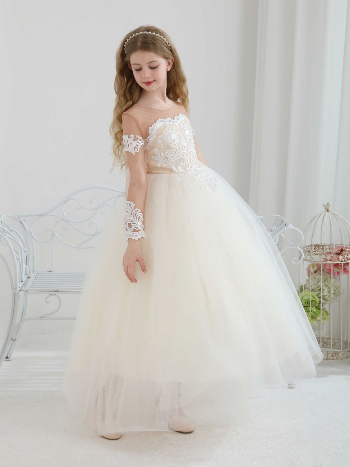 Transfronterizo amazónica vestidos de malla de niñas vestidos de princesa vestidos de fiesta de niños vestidos de boda de flores vestidos de cumpleaños