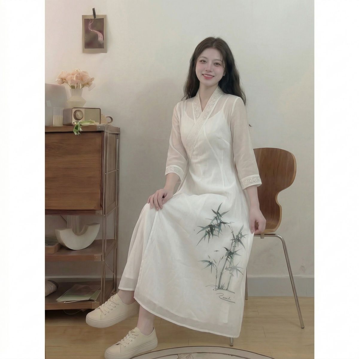 New Chinese-style, Zen-inspired, loose-fitting, and slimming dress with a cinched waist, perfect for everyday wear and versatile for various occasions, 2026 summer collection