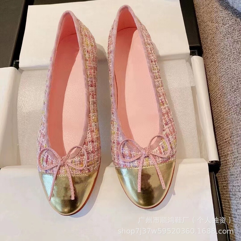 经典小香风芭蕾鞋女蝴蝶结圆头平底鞋浅口舒适百搭一脚蹬懒人鞋女|undefined