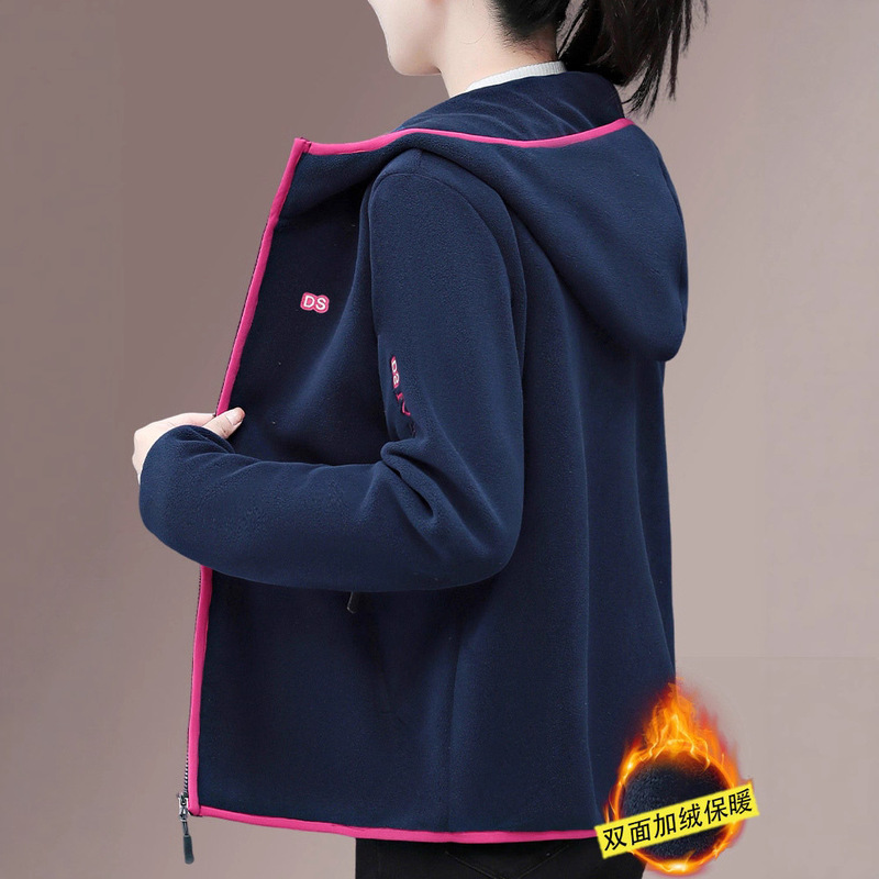 Polar Fleece Jacket Women's Autumn and Winter New Velvet Cardigan Hooded Women's Sweatshirt Large Size Warm Fleece Top