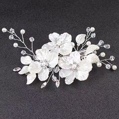 花嫁の結婚式の頭飾りの白い花の葉のヘアピンは専門的に電気商の卸売りの髪飾りの代わりに加工します。
