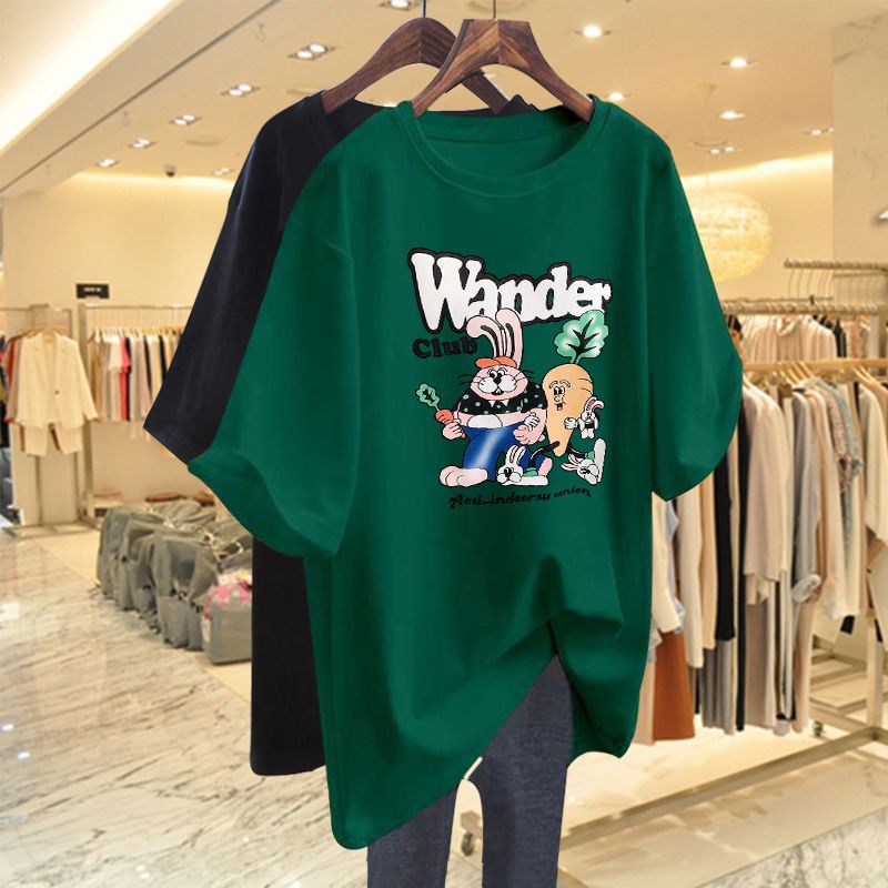 Fertilizer plus size 2023 summer new plus size women's long loose short sleeve T-shirt 300kg Joker coat Fertilizer plus size 2023 summer new plus size women's long loose short sleeve T-shirt 300kg Joker coat