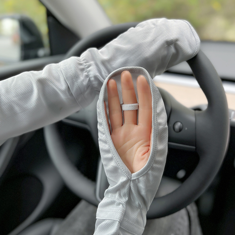 Finger-covered mesh sleeves-light gray