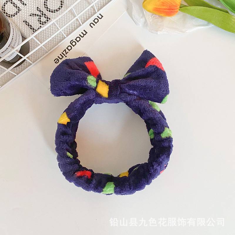 Diadema con lazo impreso creativo europeo y americano, diadema de felpa, tocador para mujer, tocado de maquillaje, diadema de franela, accesorios para el cabello