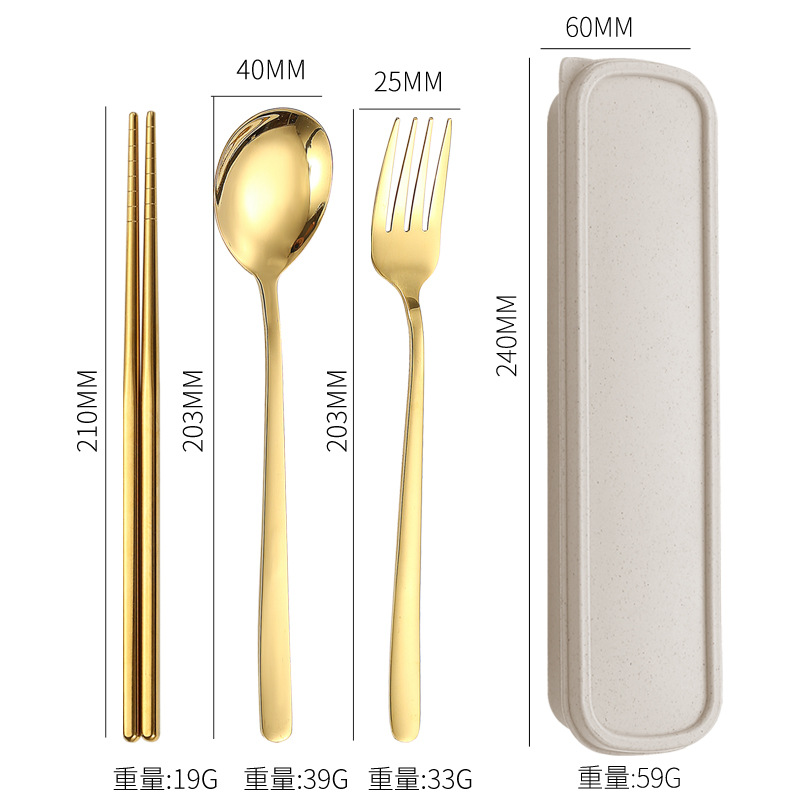 Juego de vajilla de acero inoxidable palillos del hogar cuchara coreana tenedor estudiante viaje al aire libre vajilla portátil de tres piezas