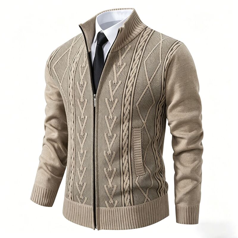 Foreign Trade Specializes in Men's Stand-Up Collar Knitwear Cardigans, New Winter Velvet Thickened Outer Knitwear Jackets Wholesale for Men