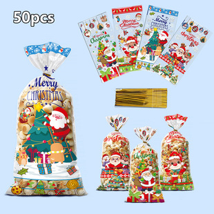 50 px Mix Santa Picking Star Candy Flat Pocket Christmas Party Chocolate Cookie Snack Packaging Bag