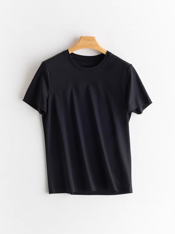 マルベリーシルクシルケットコットンアイスシルケットコットンラウンドネックシルク半袖男性と女性のTシャツ女性2025夏涼しく通気性|undefined