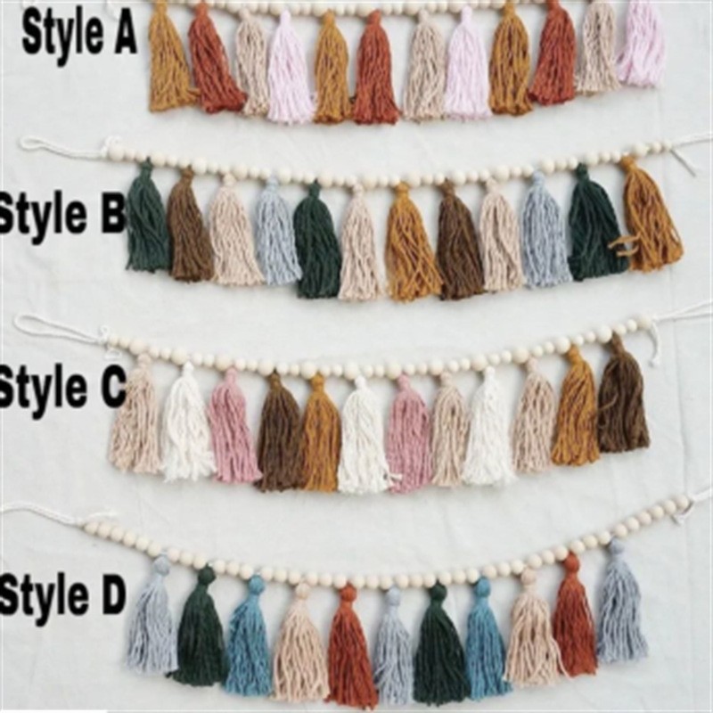 Decoración Colgante de Pared Tejida con Cuentas de Madera, Estilo Nórdico, con Borlas y Pompones, Juego Completo, 2026