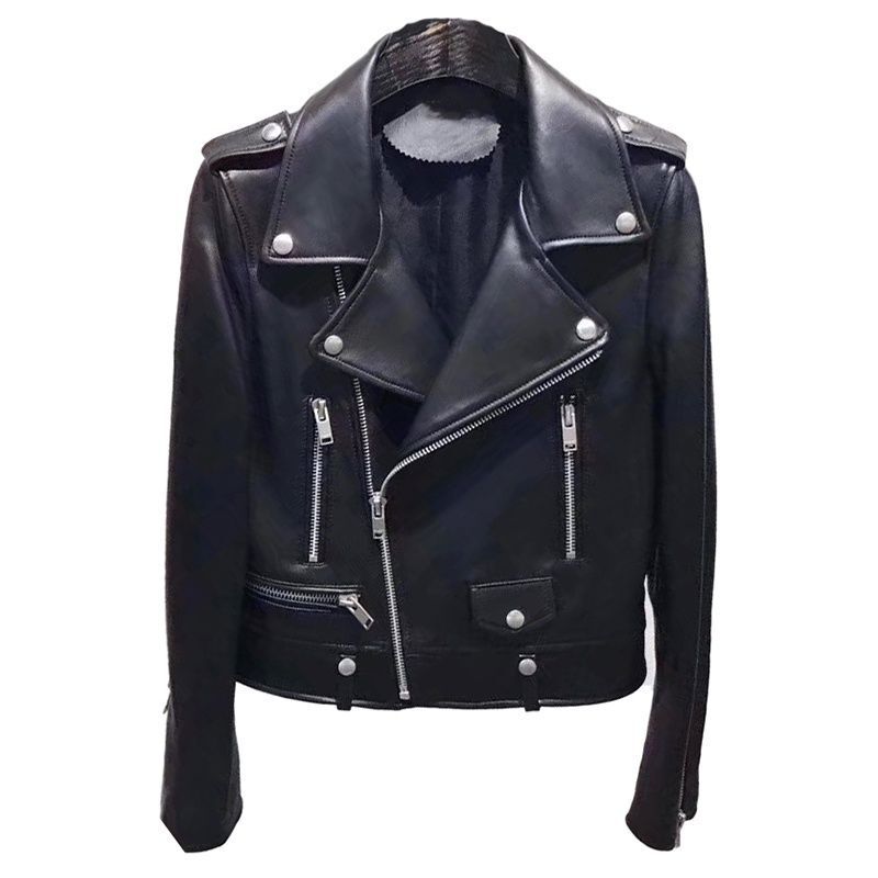 2024 Spring New Haining Pu Leather Motorcycle Jacket Women's Short Jacket Slim Suit Jacket Fashion