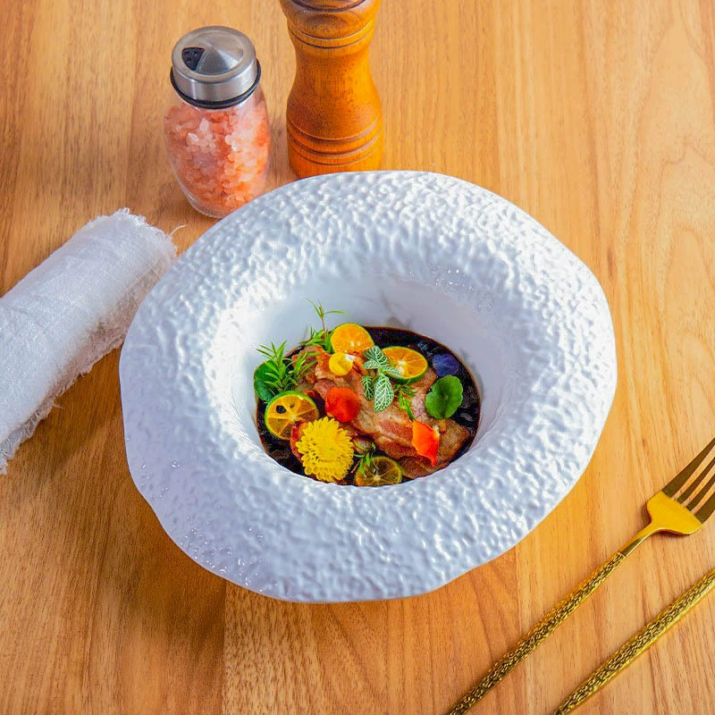 Хозяйственная керамическая глубокая миска с рок-узором, миска для супа лапши, креативная специальность, высококлассная гостиница, холодные блюда, миска для десертов и салатов