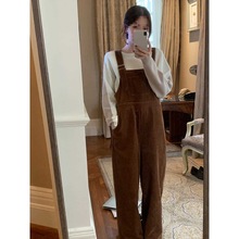 灯芯绒背带裤女秋冬季减龄韩版复古宽松显瘦直筒阔腿长裤连体裤薄