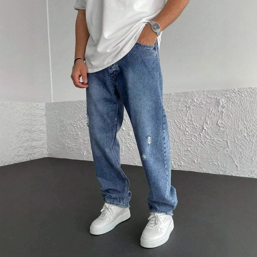 European And American Stretch Men's Jeans Trend Ripped Zipper Small Feet Trousers_mkmklike.com