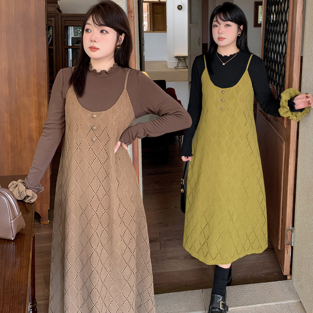 冬 XL-5XL 大きいサイズ トップス×ワンピース×ヘアゴムの3点セット 冬 XL-5XL 大きいサイズ トップス×ワンピース×ヘアゴムの3点セット