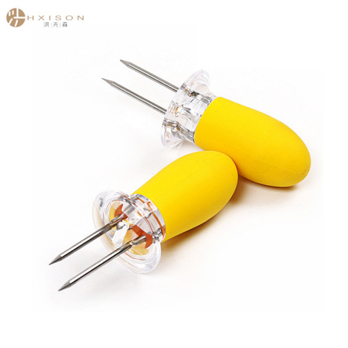Cross-border Amazon stainless steel corn fork BBQ corn needle anti-scalding barbecue skewer ABS handle kitchen gadgets