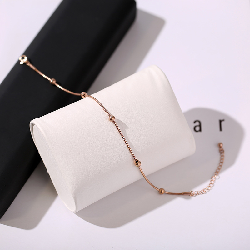 韩版简约时尚钛钢镀18K玫瑰金转运珠圆珠脚链女足链网红潮学生