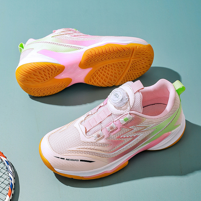 Children's Badminton Shoes with Rotating Buckle, Boys' and Girls' Tennis Shoes, Volleyball Shoes, Baseball and Football Lightweight Training Sports Shoes