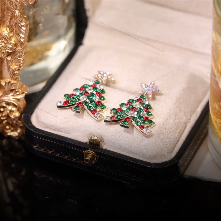 Pendientes de la borla del árbol de Navidad colorido europeo y americano femenino dulce hueco largo decoraciones de Navidad estrellas pendientes de Navidad image 4