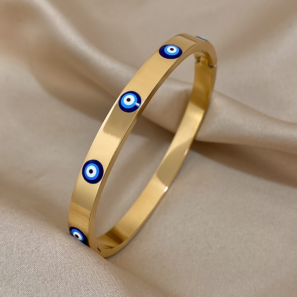 Gold plated stainless steel evil eye bracelet unisex style suitable for daily wear and Valentine's Day and Mother's Day_voghion.com