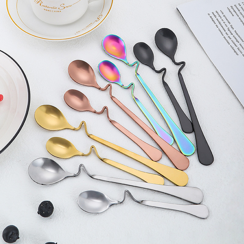 S-tipo cuchara curvada de acero inoxidable cuchara de café cuchara transversal taza cuchara de miel cuchara de mezcla cuchara de regalo creativo personalizado