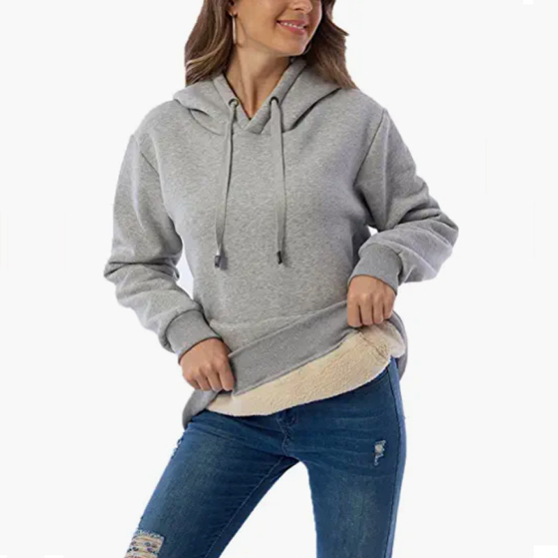 Sudadera Con Capucha De Manga Larga Para Mujer Y Bolsillo Sudaderas A La Moda De Color Sólido display picture 3