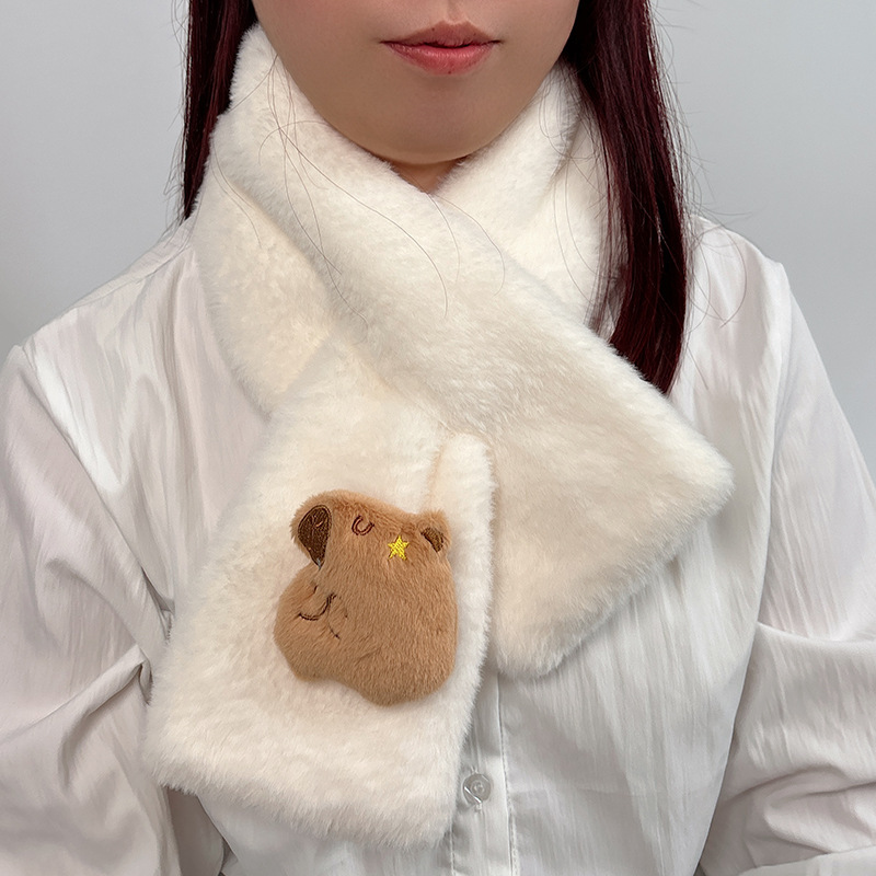 Ins Style Embroidered Bear Soft Plush Scarf Autumn and Winter Girl's Heart All-match Thickened Cute Cartoon Scarf