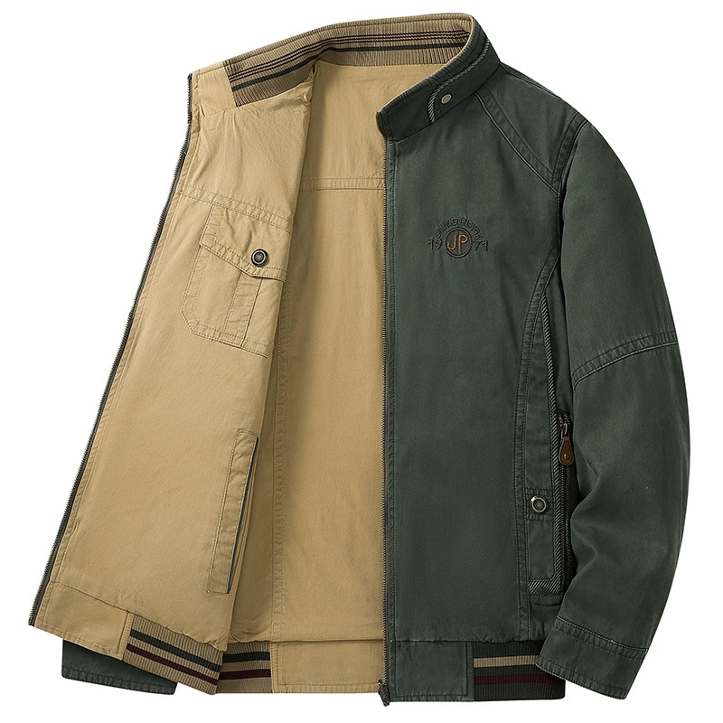 Весенняя и осенняя мужская двухсторонняя куртка мужская хлопчатобумажная куртка среднего возраста мужская рубашка свободного размера папа повседневная куртка