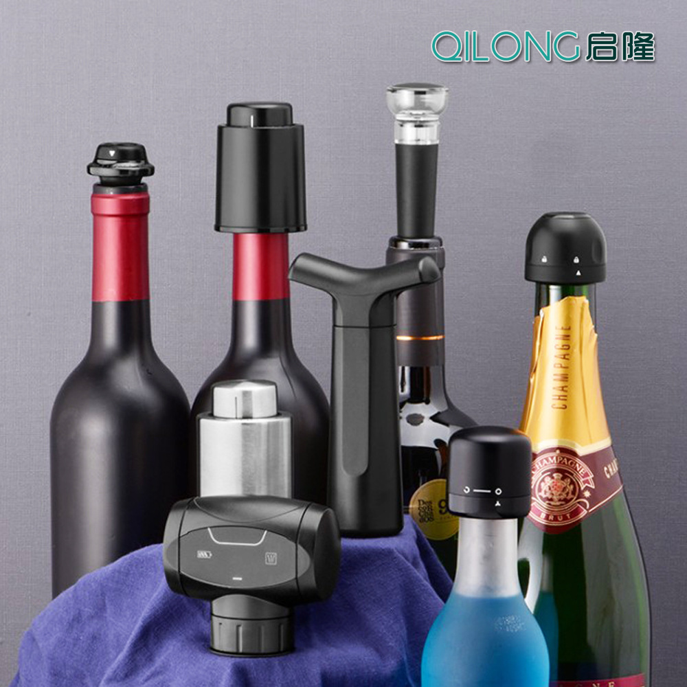 Creative silicone wine bottle stopper, red wine bottle stopper, leak-proof, press-down wine bottle stopper, stainless steel bottle opener, fresh stopper