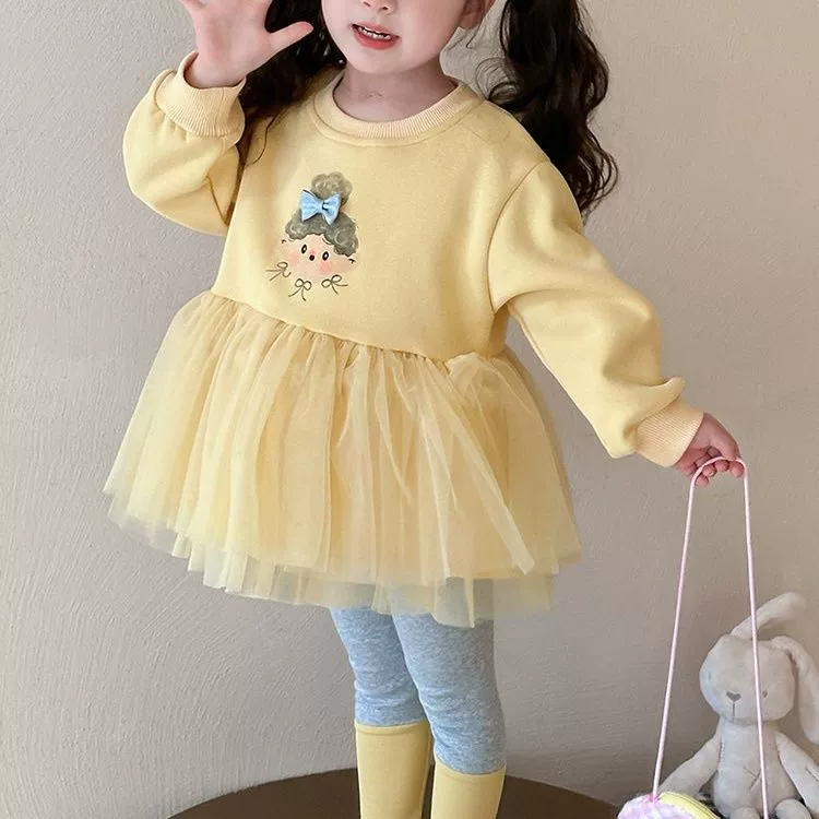 Модный толстовка-свитшот, платье, комплект, весенняя форма, леггинсы, западный стиль, для подростков, тренд сезона, тюль
