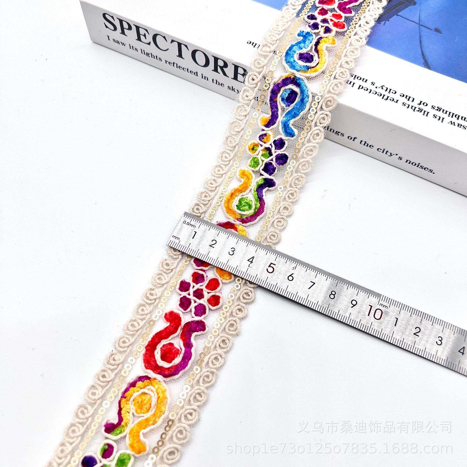 Hilo de algodón de estilo étnico encaje de color cordón de hueso franela bordado lentejuelas código de barras accesorios de ropa encaje encaje Hanfu