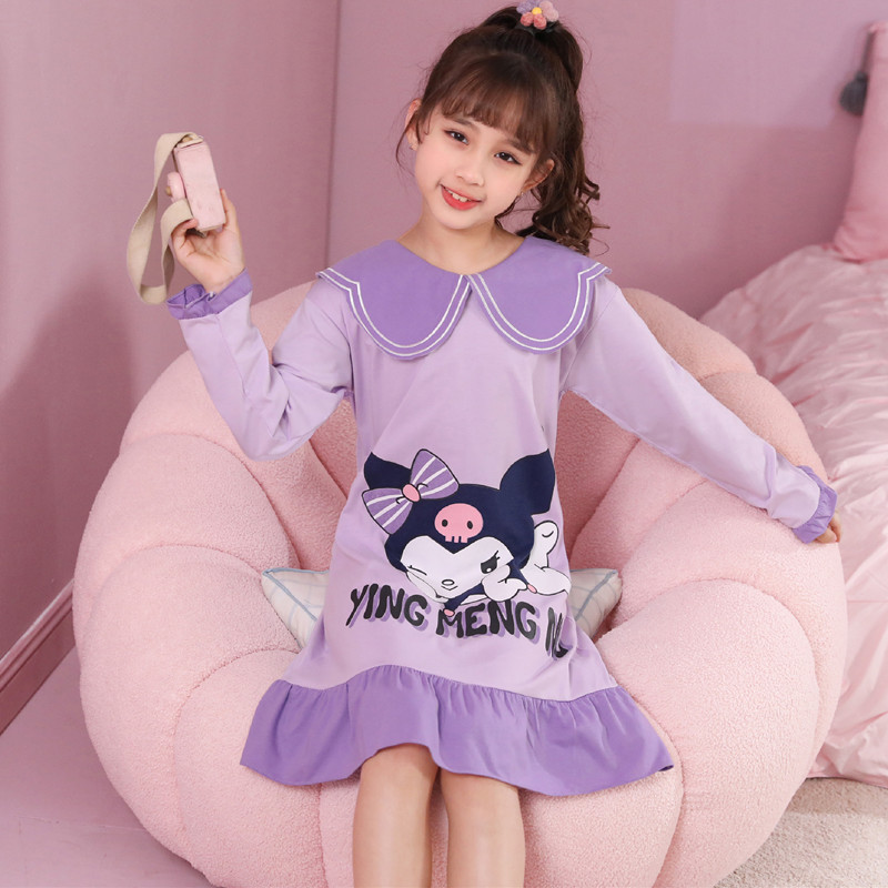 Camisón para niñas primavera y otoño nuevo estilo manga larga color sólido algodón dibujos animados Mella Ti niño grande bebé princesa pijama para niños