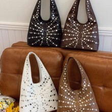 跨境新款腋下包圆点铆钉水桶包单肩大托特包高级小众不撞款包包