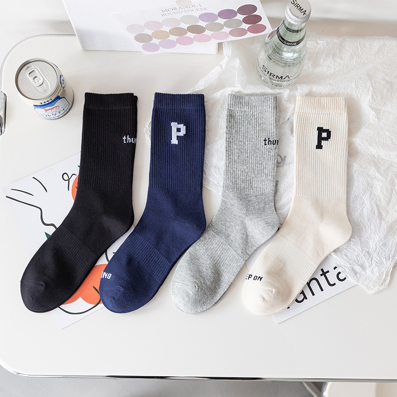 Stockings children summer Solid ins spring and autumn motion Cotton socks letter black and white street Lovers money Medium hose