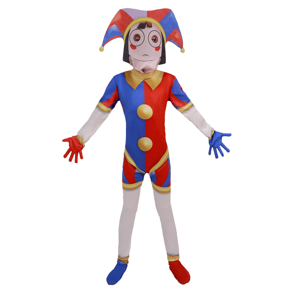 Traje de Payaso 5cos para Circo Transfronterizo, Disfraz de Pomni para Actuación, Disfraz de Halloween de Pamni en Seda de Leche