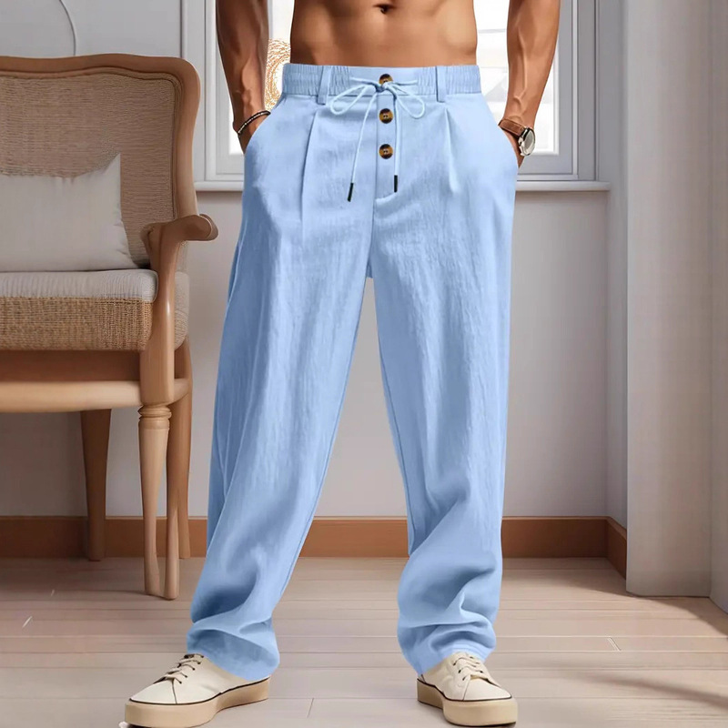 2025 Amazon Aliexpress European and American Spring and Summer New Season Men's Breathable Linen Loose Casual Sports Pants for Men