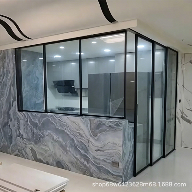 High-End Apartment Project Custom Glass Door Factory Price L-Shaped Indoor Kitchen Living Room Aluminum Frame 8mm Glass Sliding Door