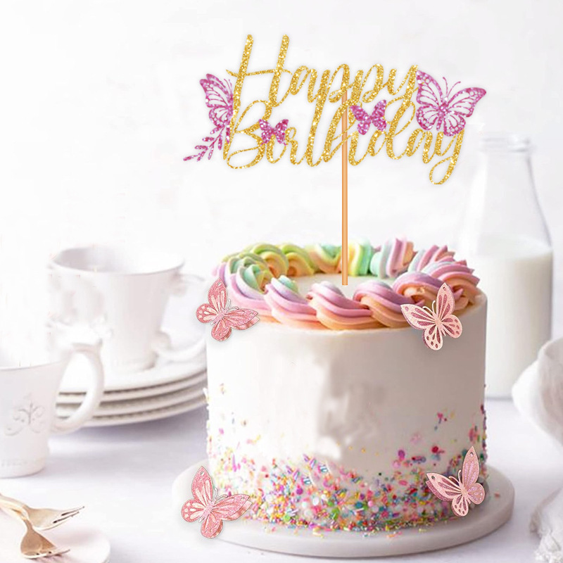 Birthday Shiny Letter Butterfly Paper Birthday Cake Decorating Supplies display picture 3