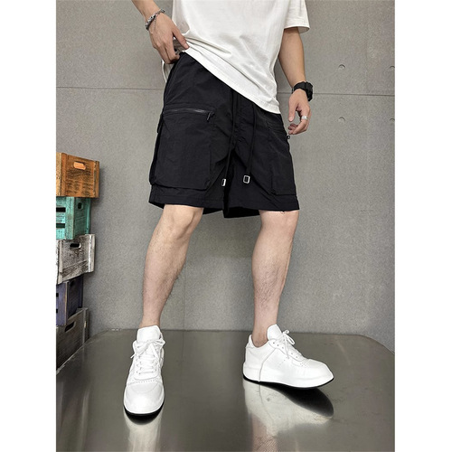 Quick-drying summer multi-pocket thin solid color simple loose cargo shorts men's five-point casual trendy brand sweatpants