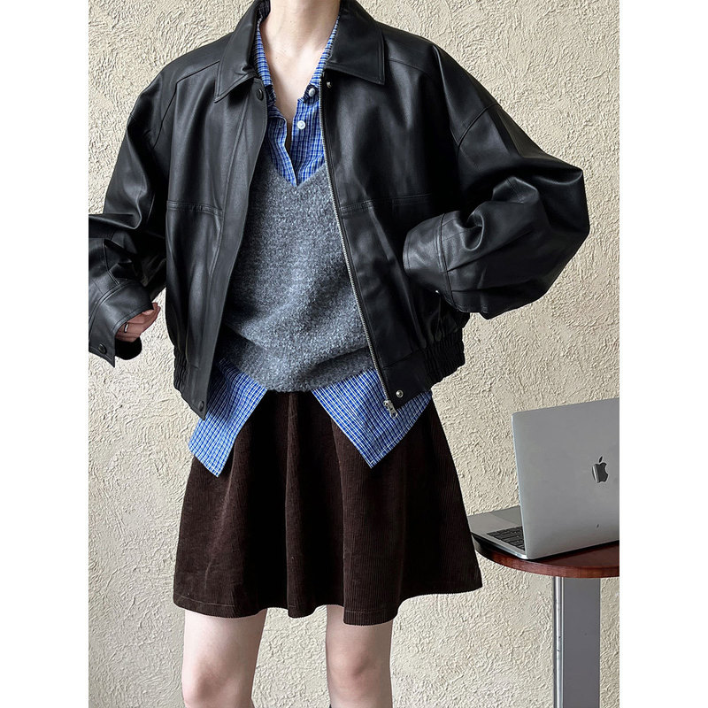 Luxi Hong Kong Style Leather Jacket for Women 2026 Early Spring New Loose Short Pu Biker Leather Jacket Top 9701 Luxi Hong Kong Style Leather Jacket for Women 2026 Early Spring New Loose Short Pu Biker Leather Jacket Top 9701
